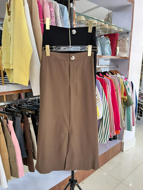 A-Line High Waist Mid Length Flare Slit Skirts